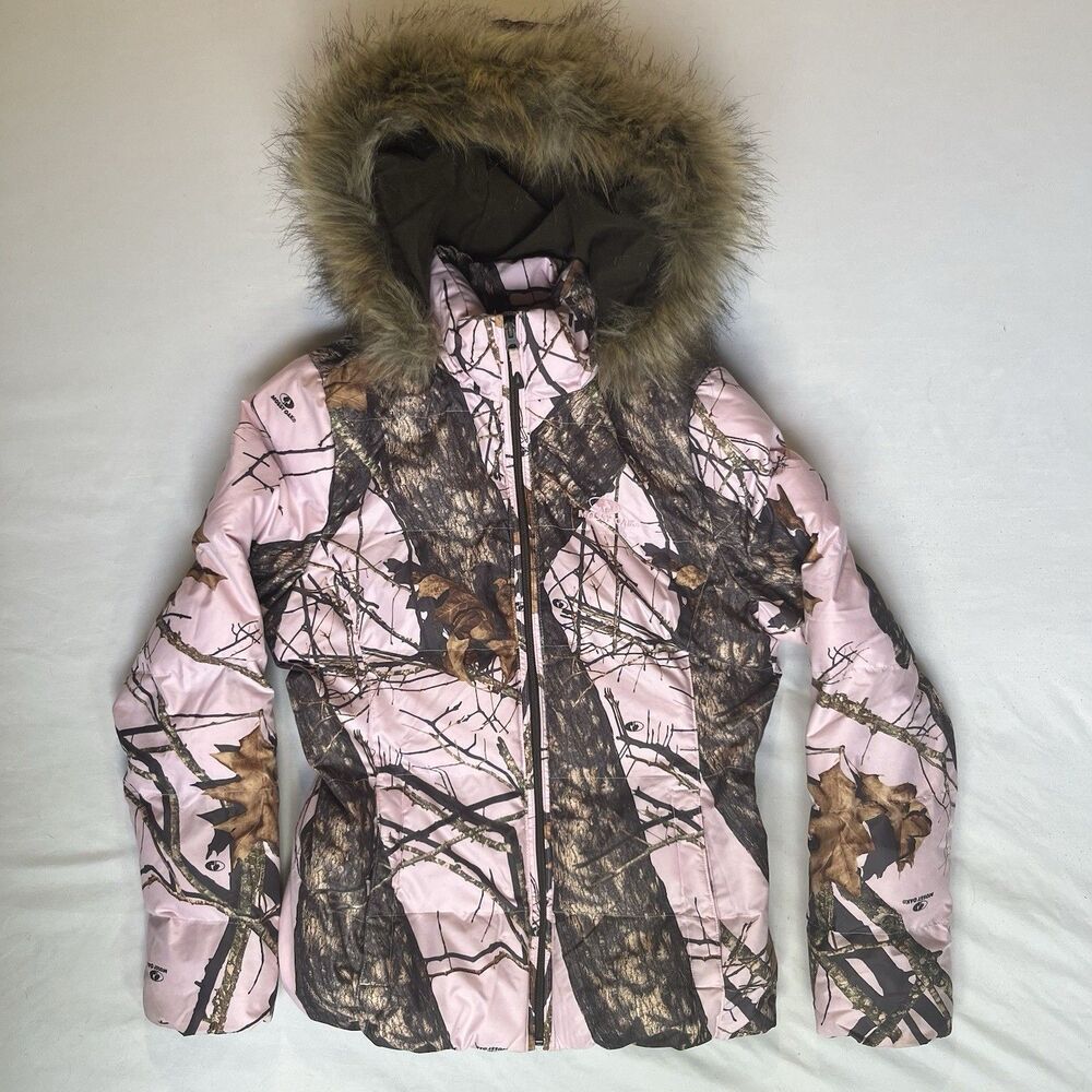 Mossy Oak Realtree Camo Jacket Pink Women’s L Large Hooded Faux Fur Puffer Camo